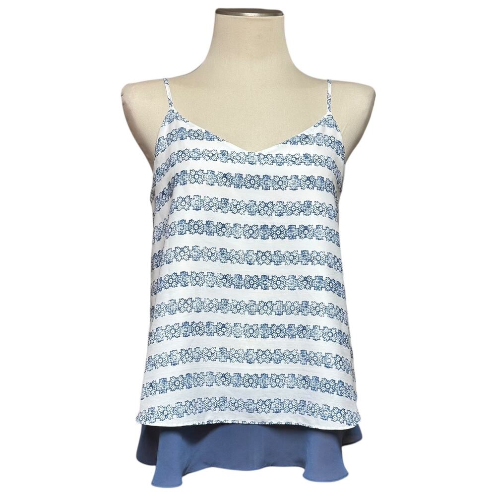 Ann Taylor Loft Sleeveless Layered Tank Cami White Blue Floral Small